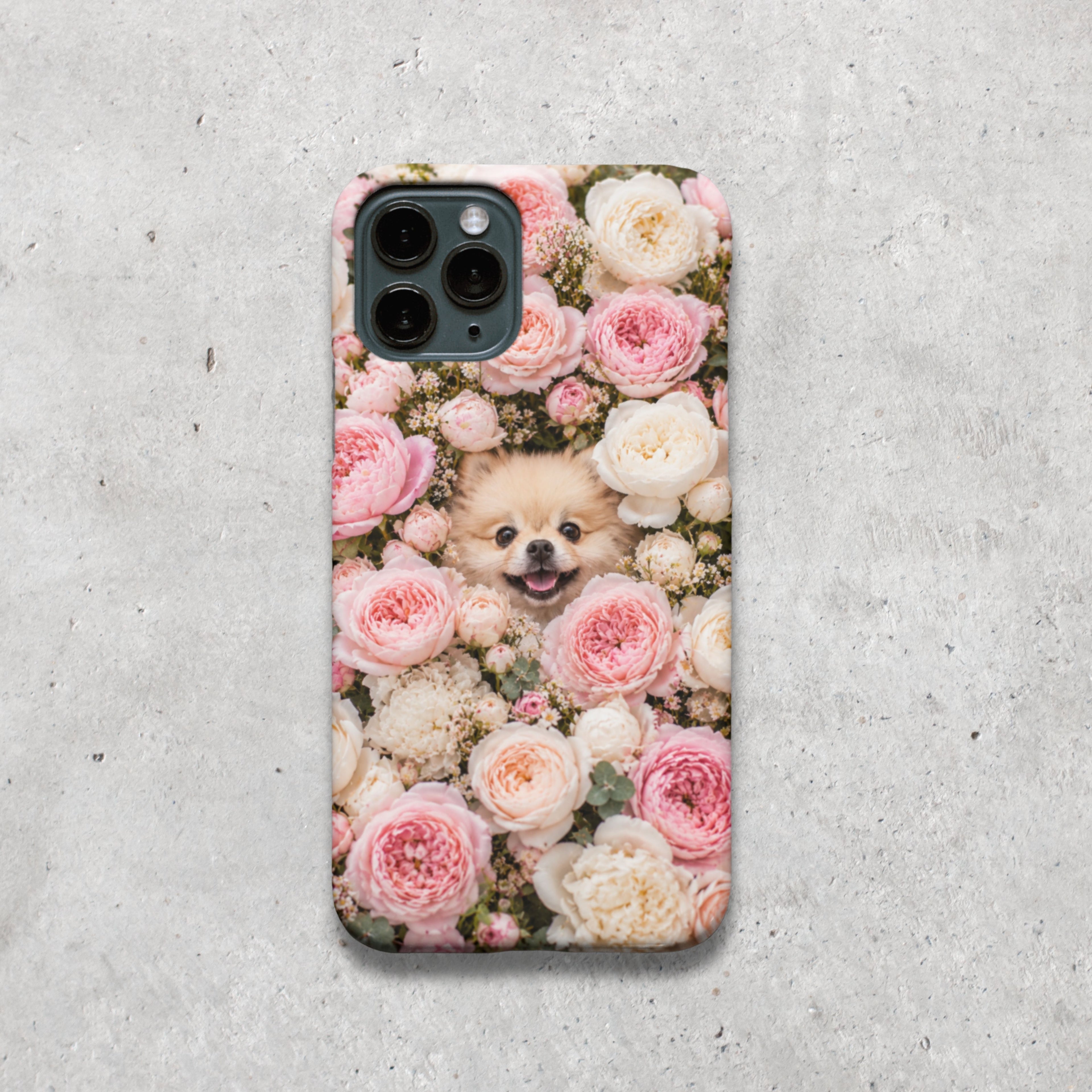 Pomeranian Floral iPhone Case | Cream Dog, Peony Flowers, Protective Cover