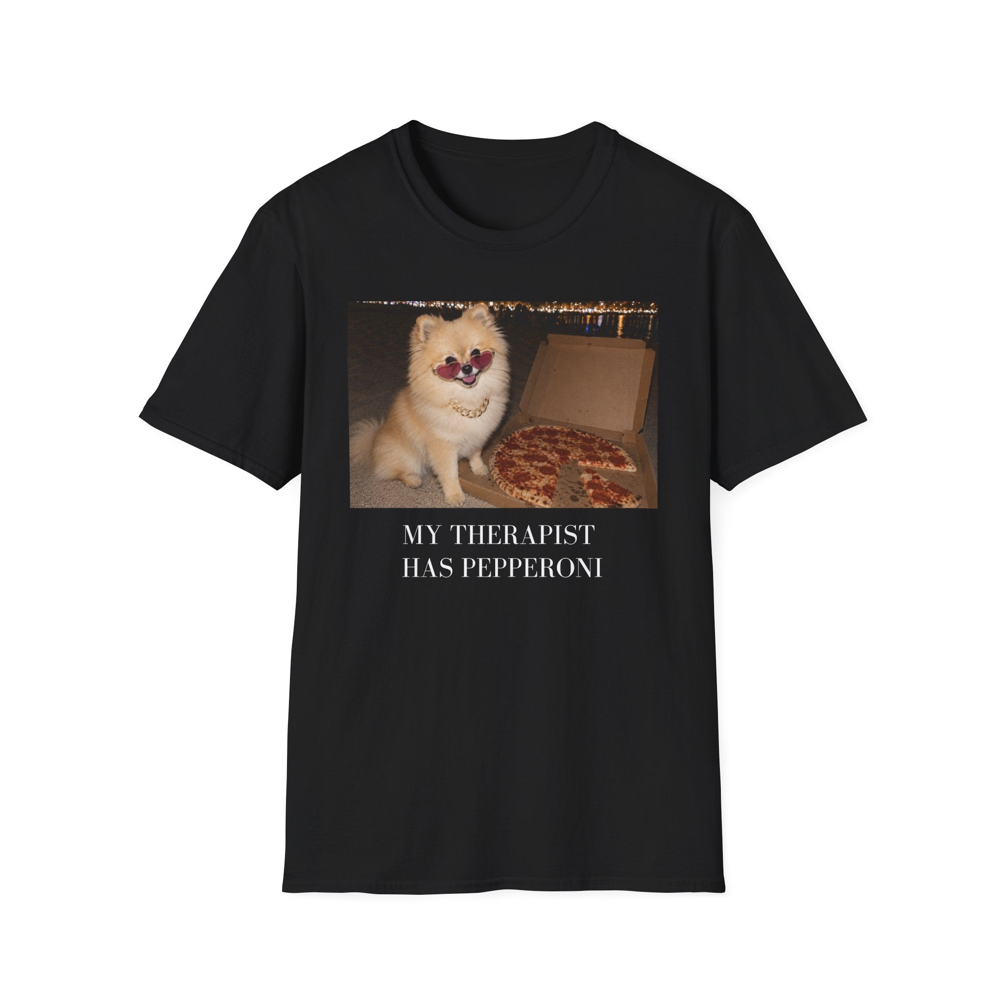 My Therapist Has Pepperoni Pomeranian T-Shirt | Funny Pizza Dog Lover Tee