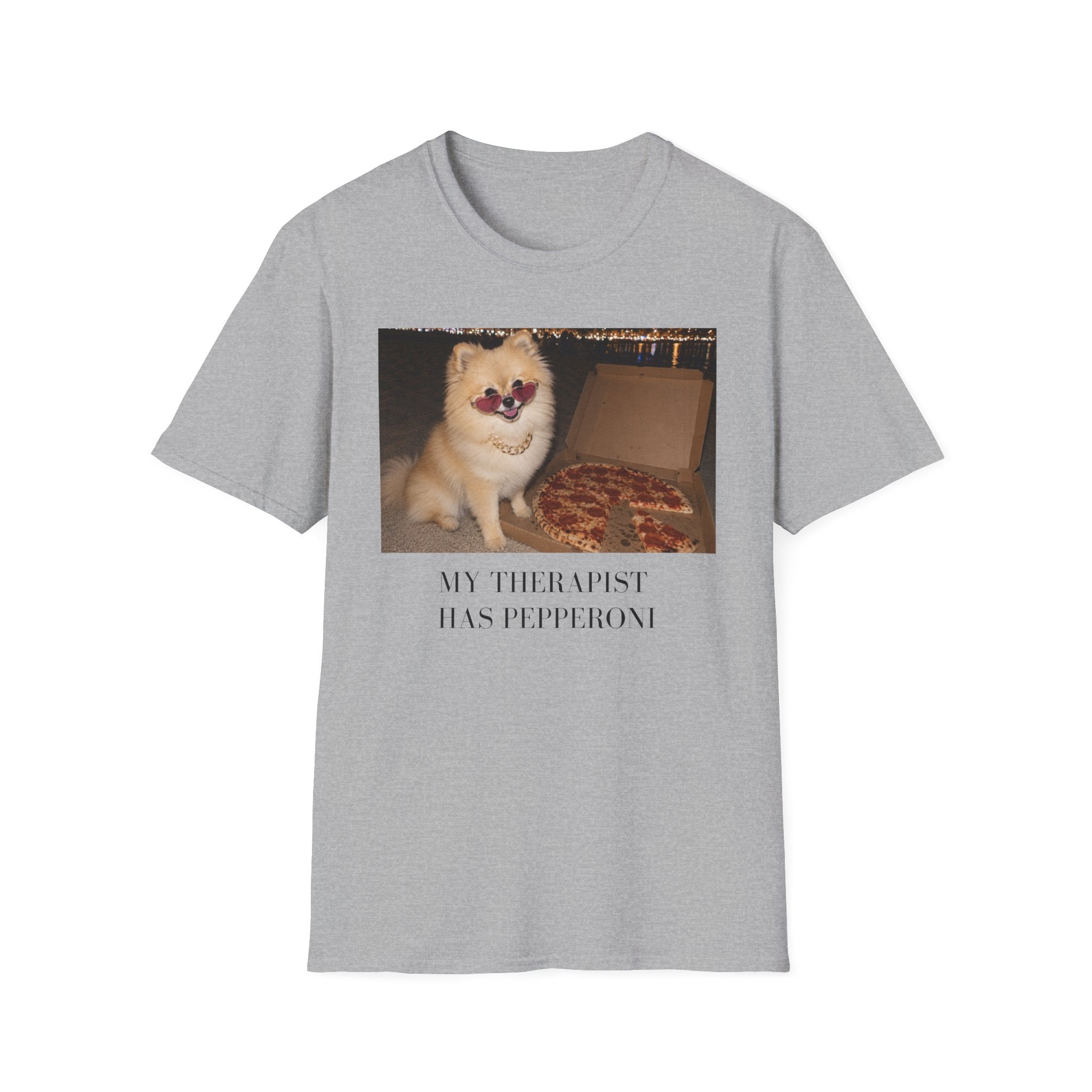 My Therapist Has Pepperoni Pomeranian T-Shirt | Funny Pizza Dog Lover Tee