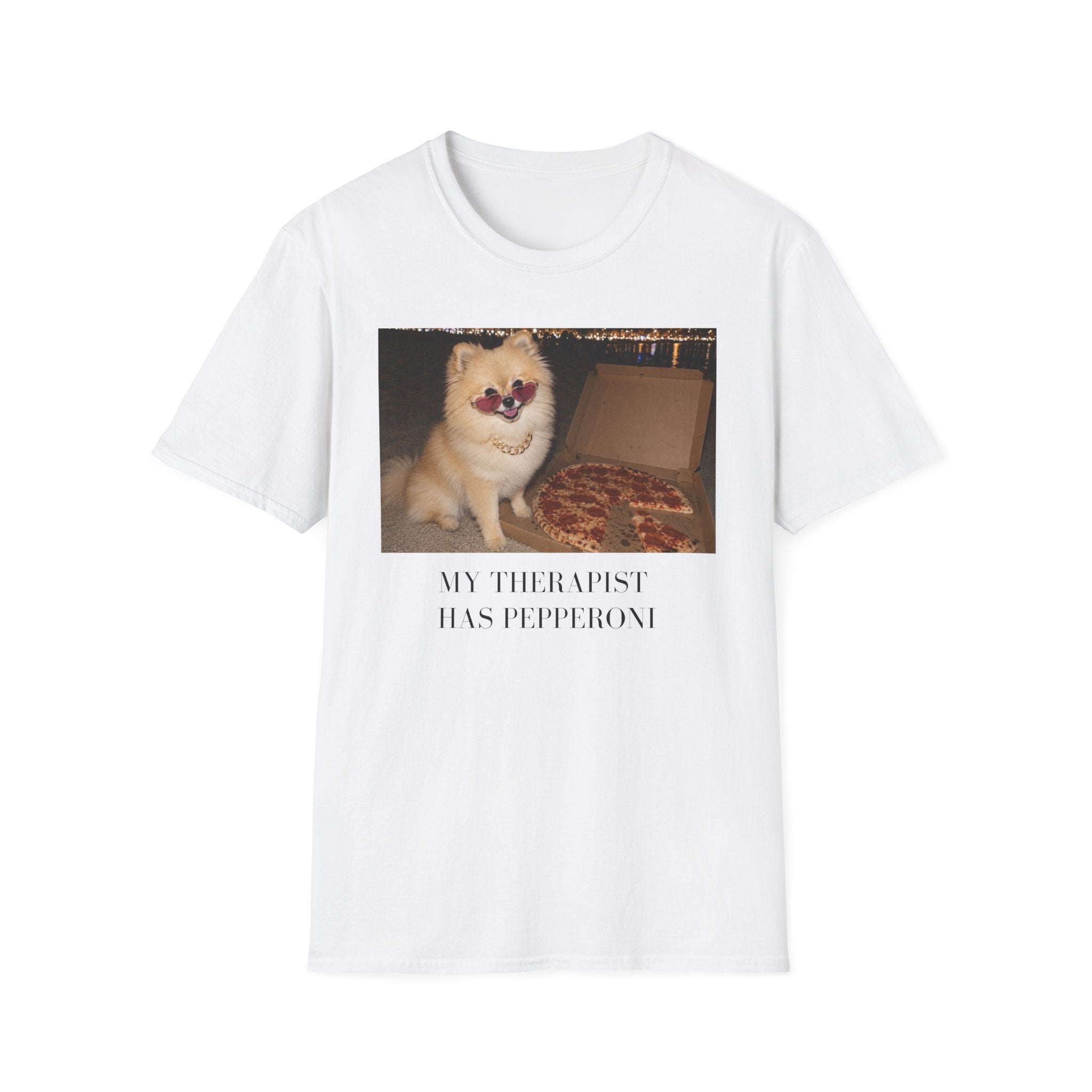 My Therapist Has Pepperoni Pomeranian T-Shirt | Funny Pizza Dog Lover Tee