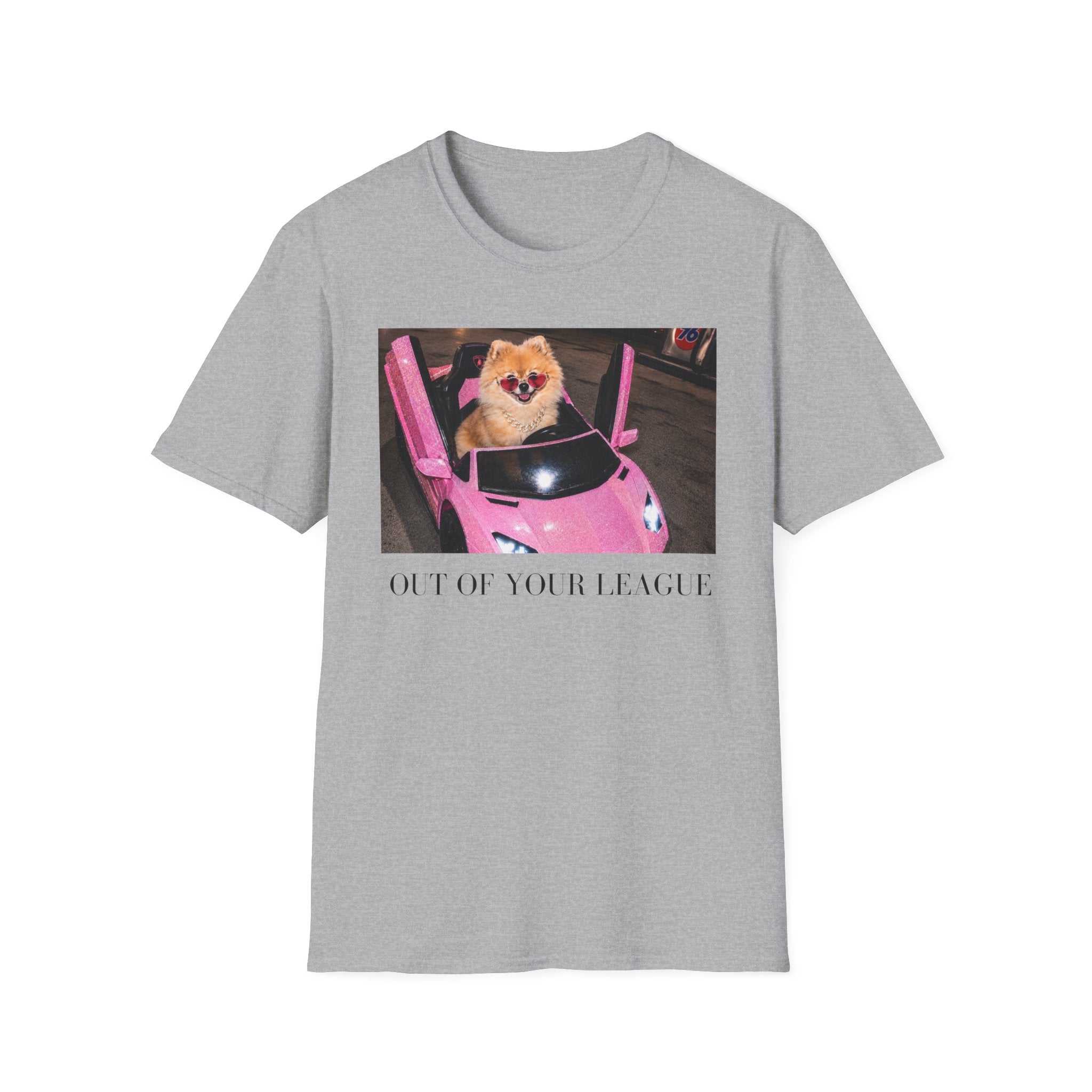 Out of Your League | Pomeranian Dog Graphic Tee | Y2K Pink T-Shirt