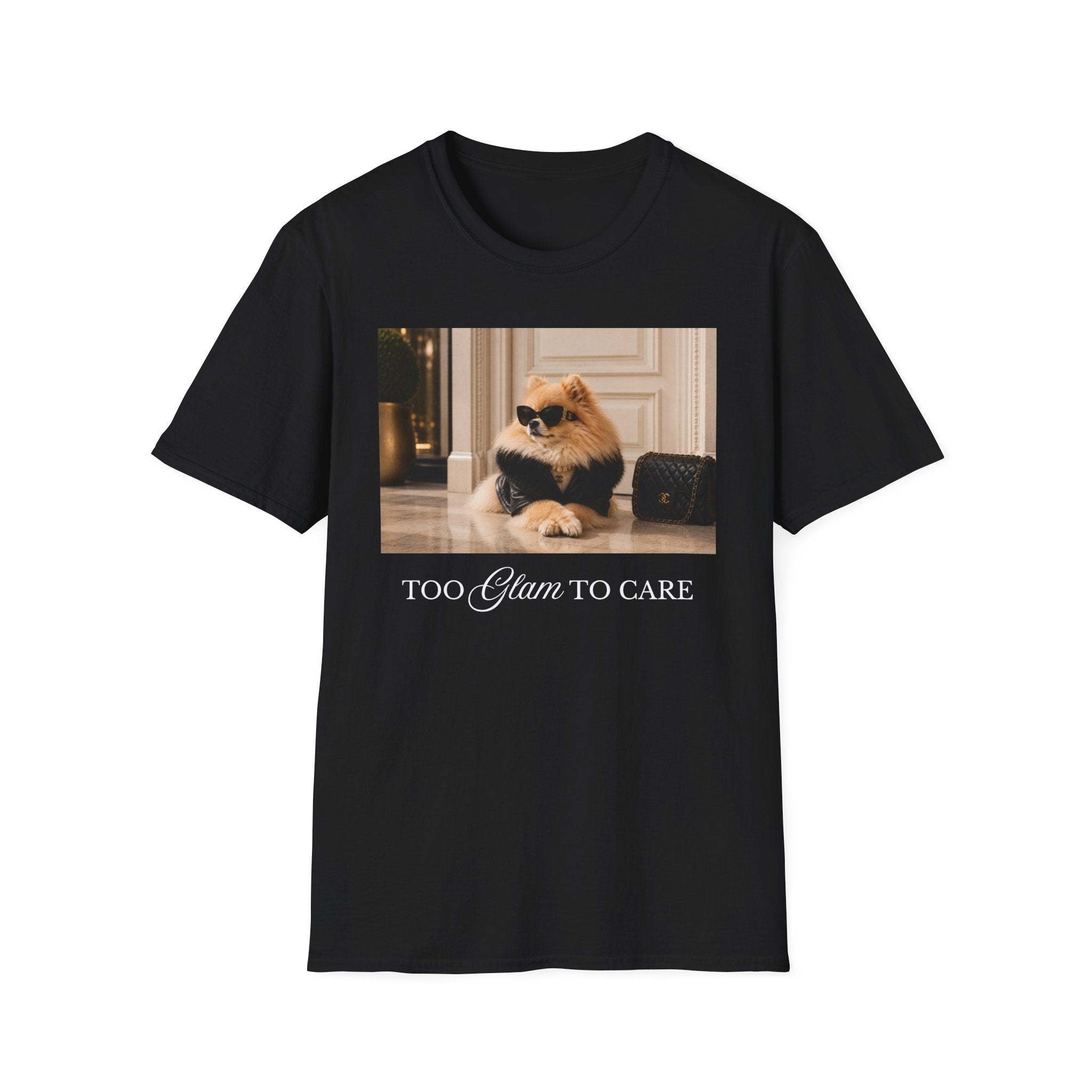 Too Glam To Care Pomeranian T-Shirt | Funny Dog Lover Tee