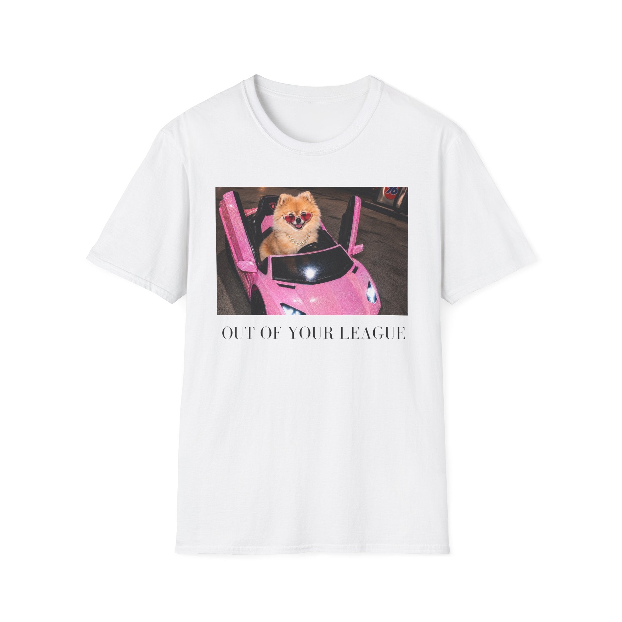 Out of Your League | Pomeranian Dog Graphic Tee | Y2K Pink T-Shirt