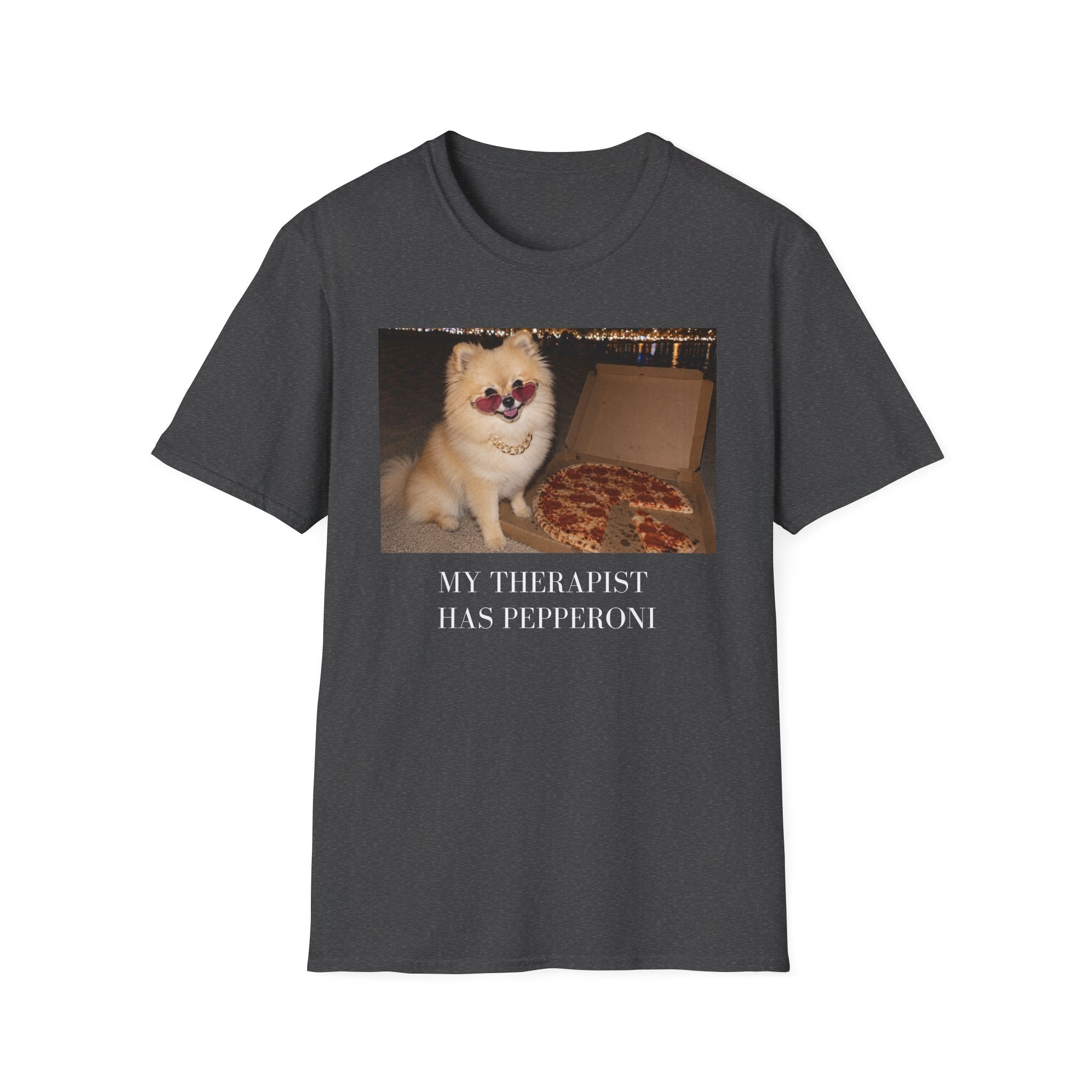 My Therapist Has Pepperoni Pomeranian T-Shirt | Funny Pizza Dog Lover Tee