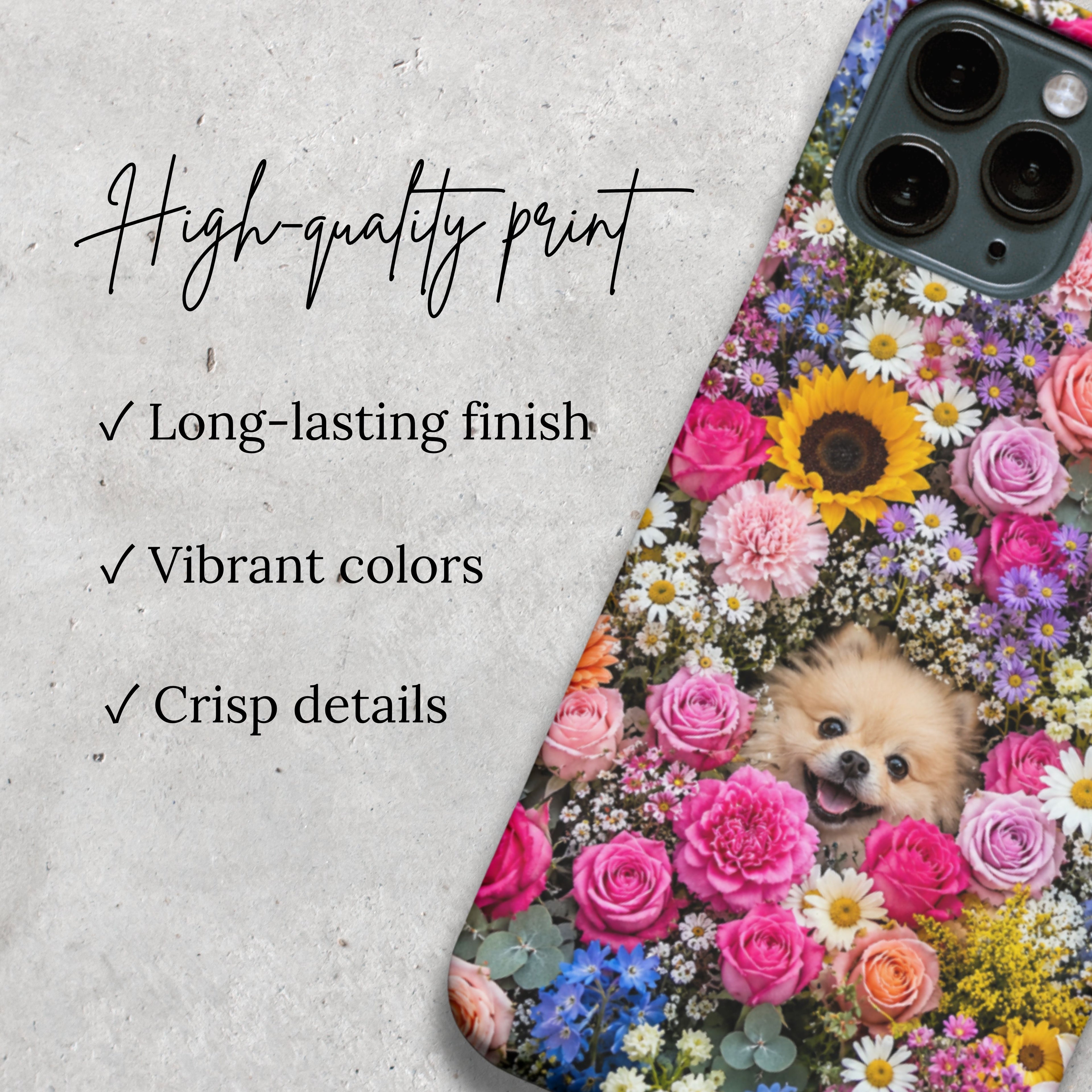 Floral Pomeranian iPhone Tough Case | Dual-Layer Protective Dog Phone Cover
