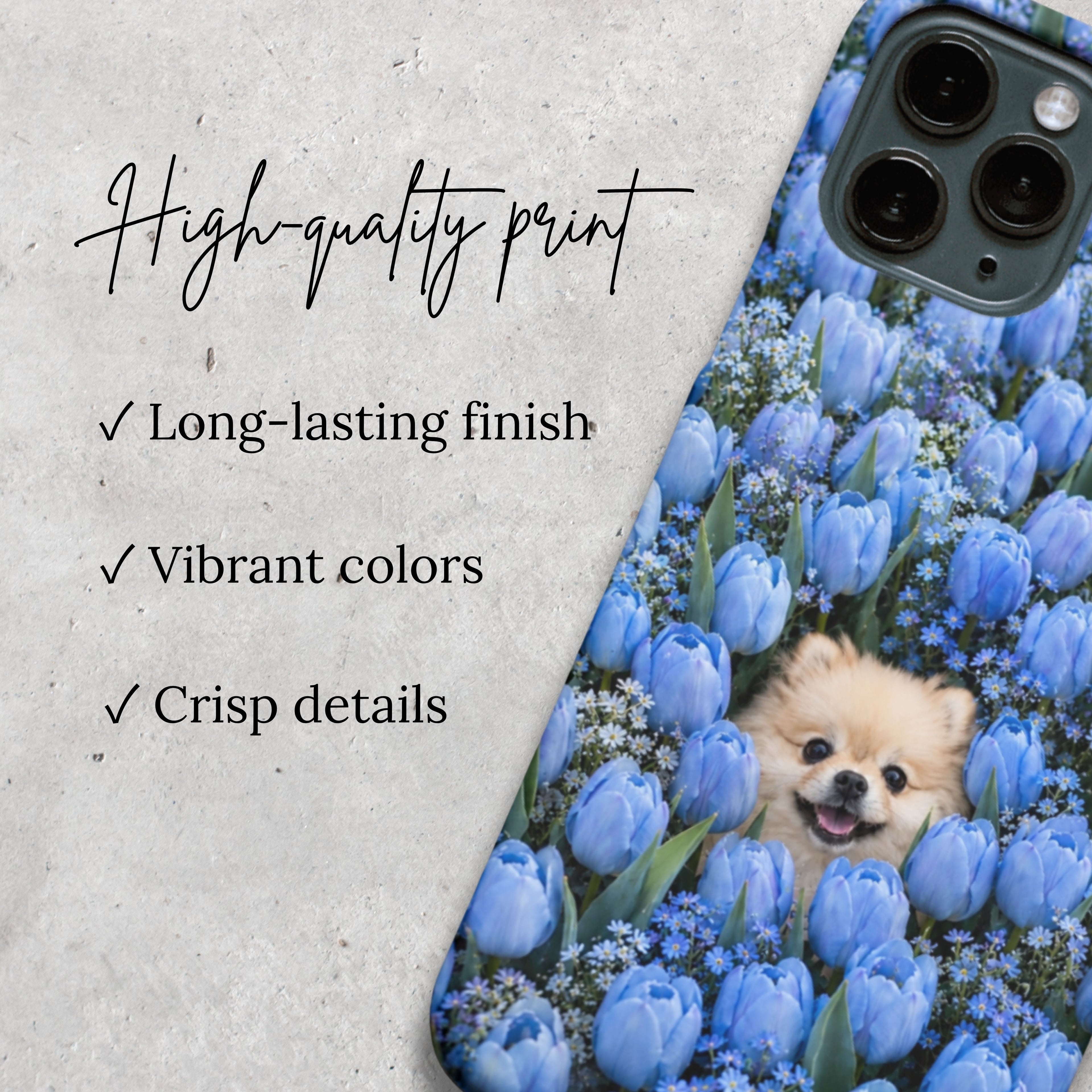 Blue Tulip Pomeranian Dog iPhone Case | Floral Dog Lover Gift