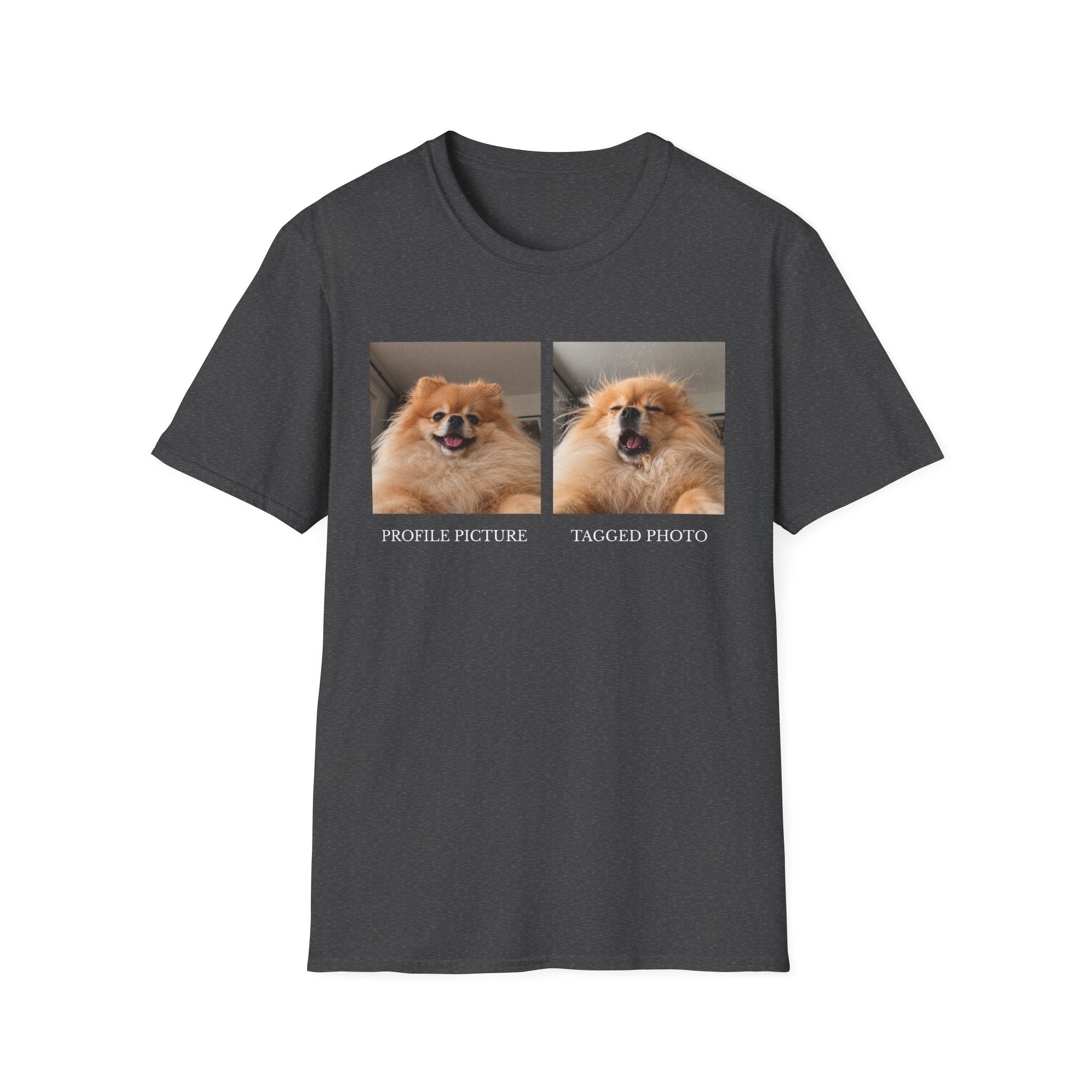 Funny Pomeranian T-Shirt | Profile vs Tagged Photo Dog Meme Tee