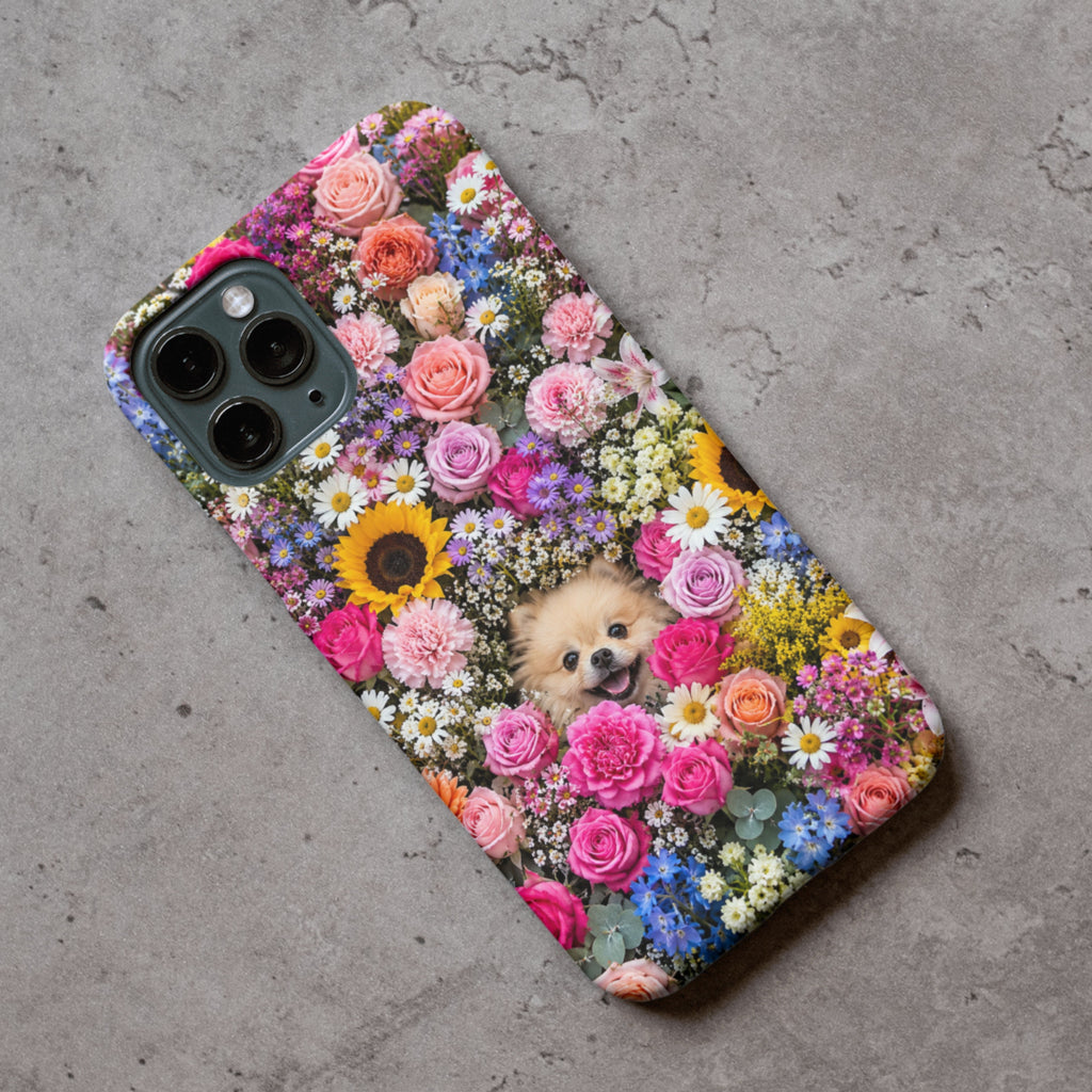 Floral Pomeranian iPhone Tough Case | Dual-Layer Protective Dog Phone Cover