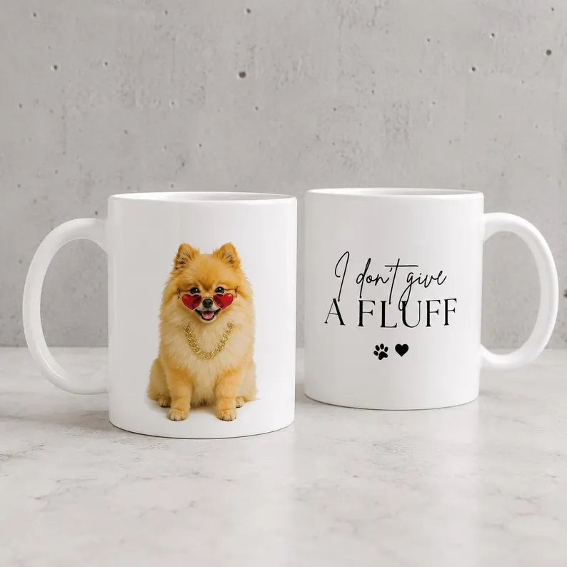 Pomeranian Mug: Funny Dog Lover Coffee Cup, "I Don't Give A Fluff" Pom Gift