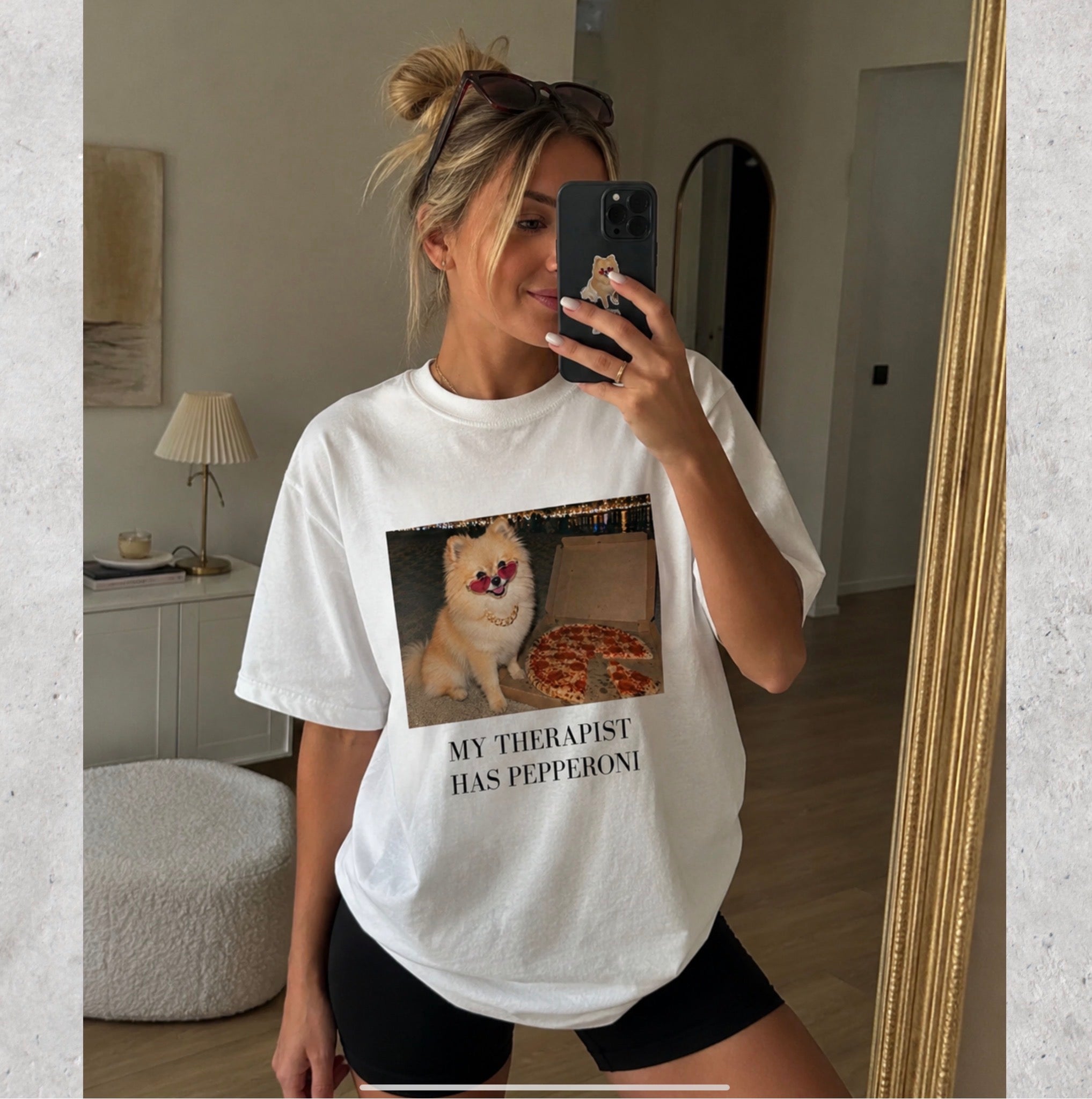 My Therapist Has Pepperoni Pomeranian T-Shirt | Funny Pizza Dog Lover Tee