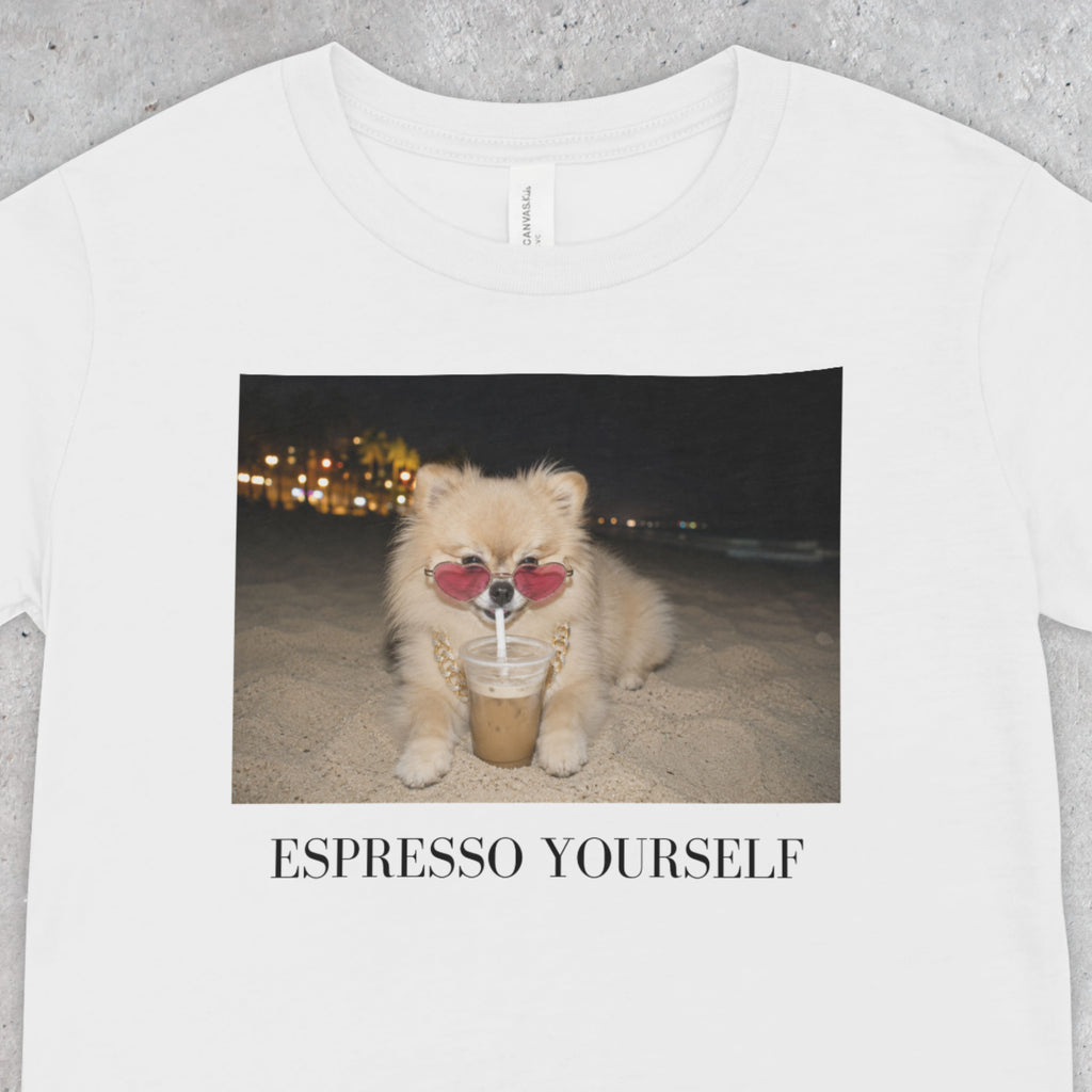 Espresso Yourself Pomeranian T-Shirt | Funny Coffee Dog Tee, Unisex Pomeranian Lover Shirt
