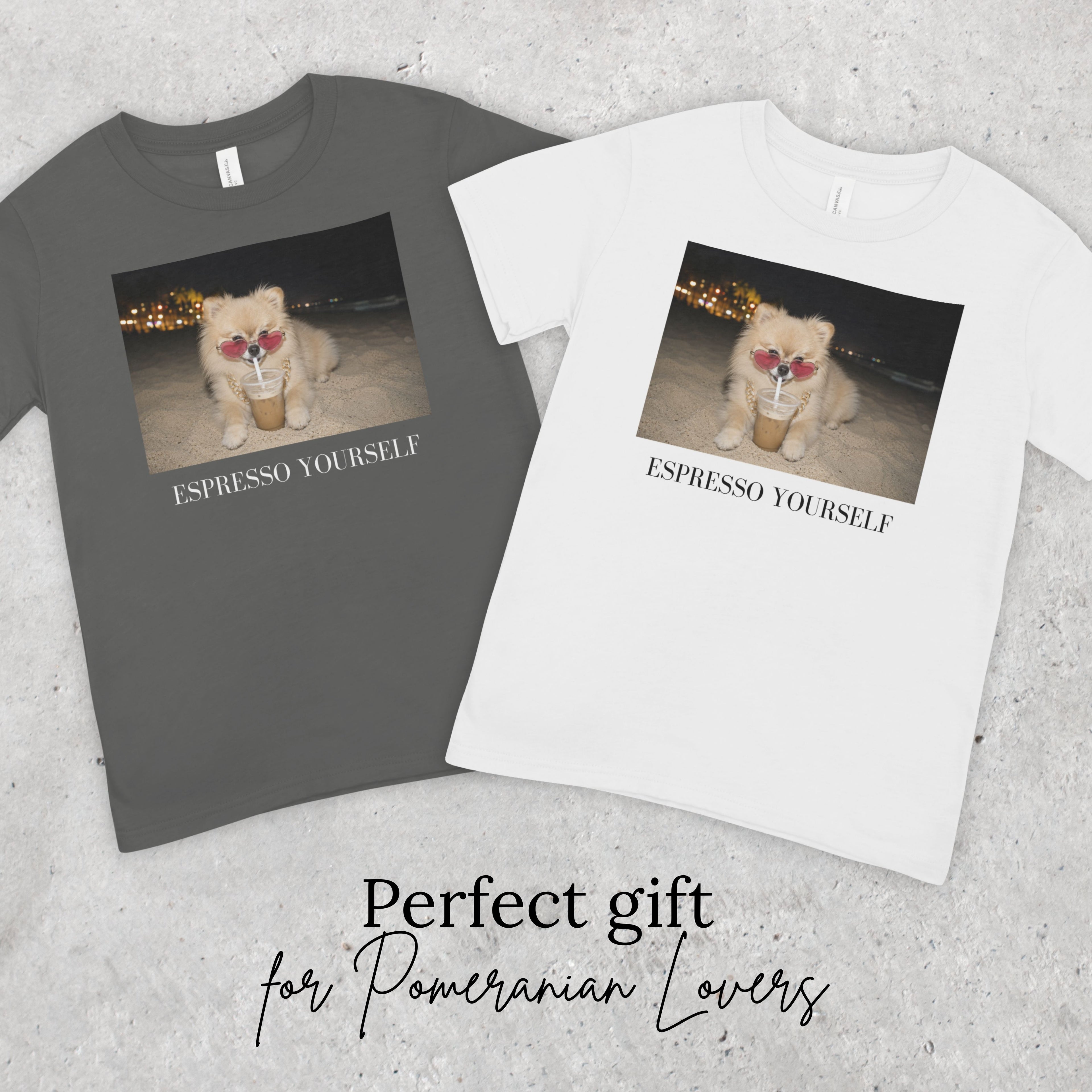 Espresso Yourself Pomeranian T-Shirt | Funny Coffee Dog Tee, Unisex Pomeranian Lover Shirt