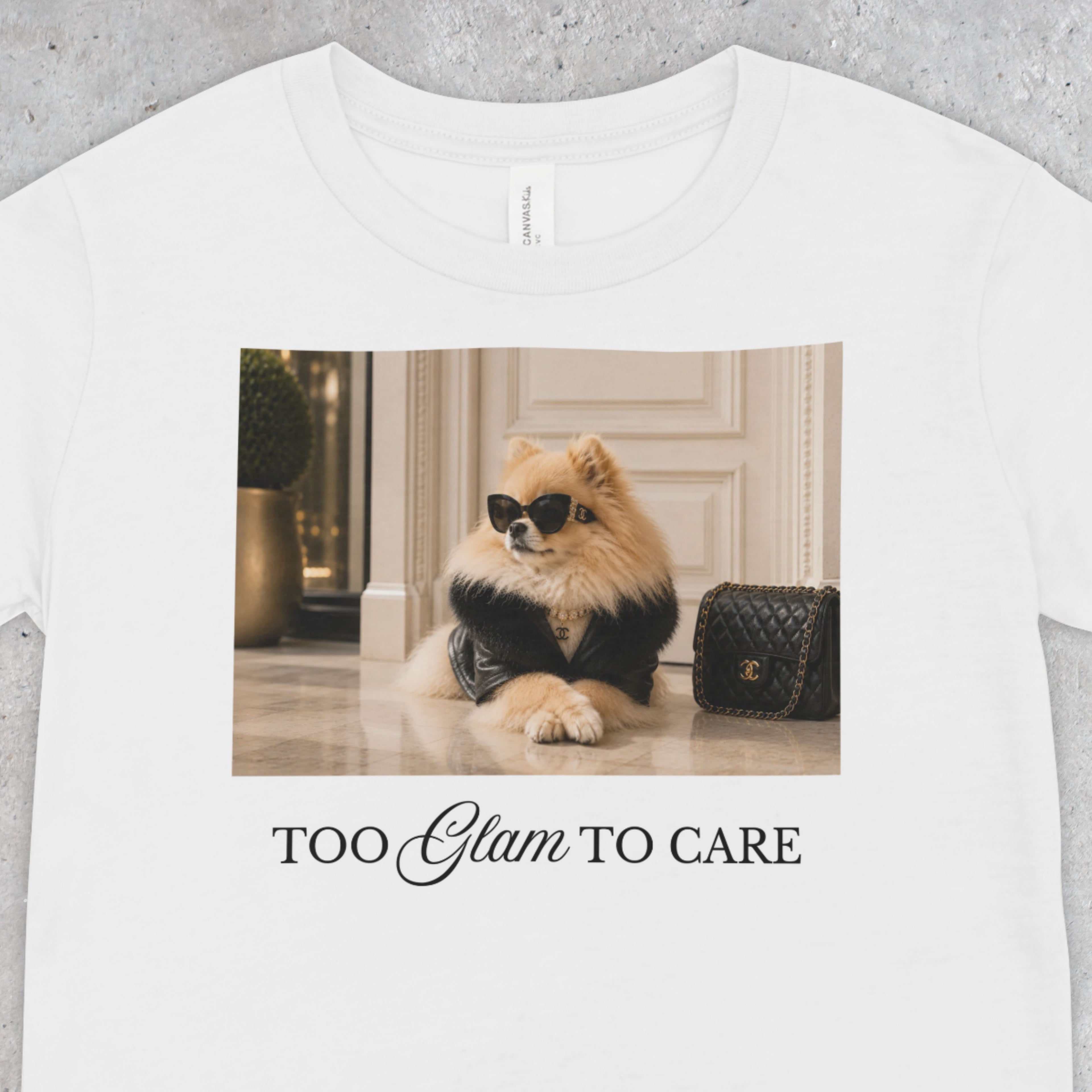 Too Glam To Care Pomeranian T-Shirt | Funny Dog Lover Tee