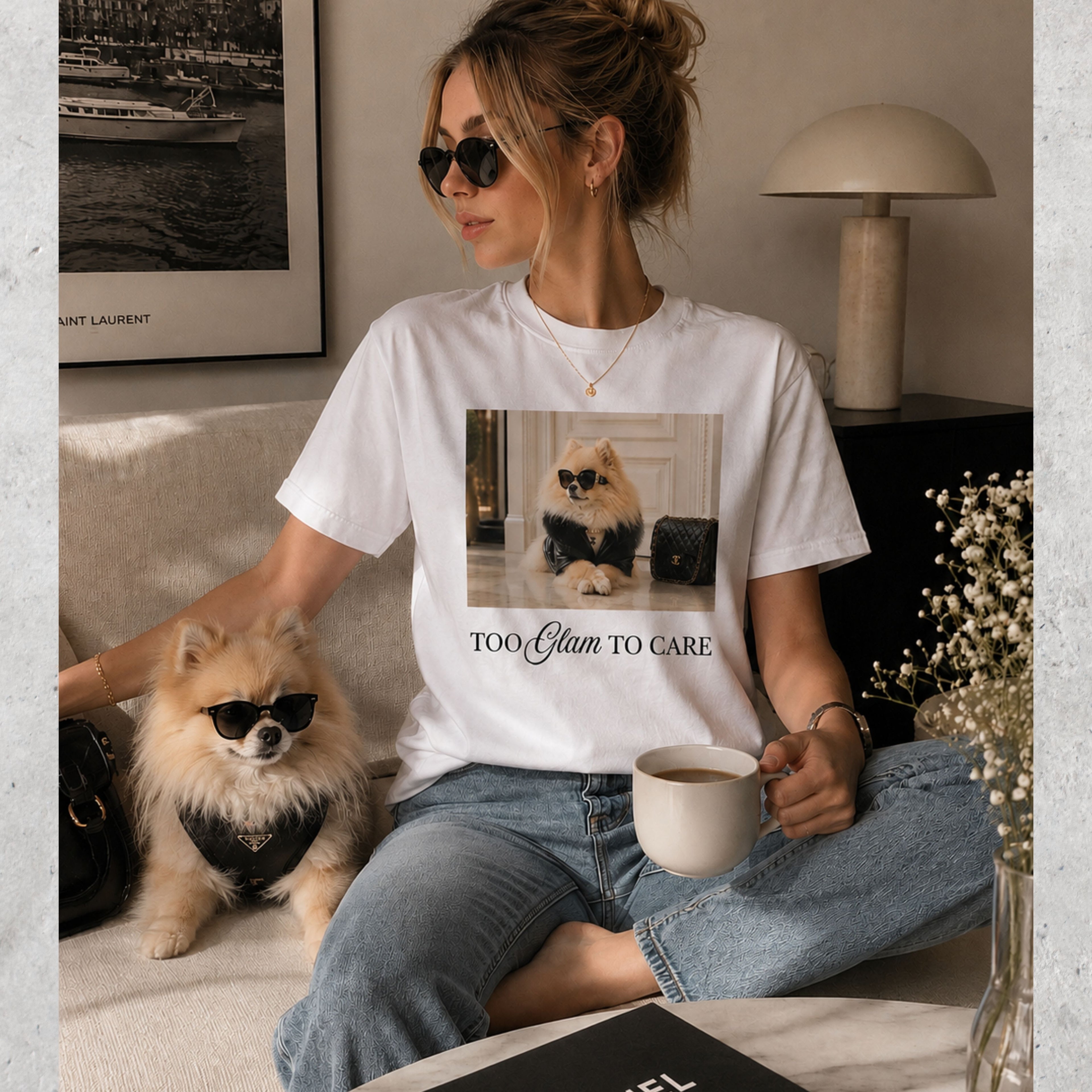 Too Glam To Care Pomeranian T-Shirt | Funny Dog Lover Tee
