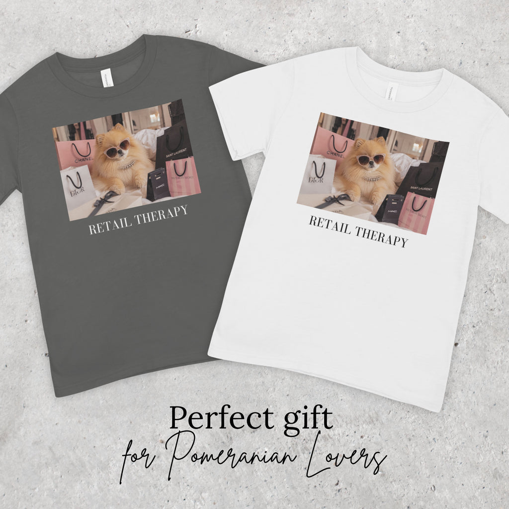 Pomeranian Dog Retail Therapy Shirt | Fluffy Dog Lover Fashion Tee