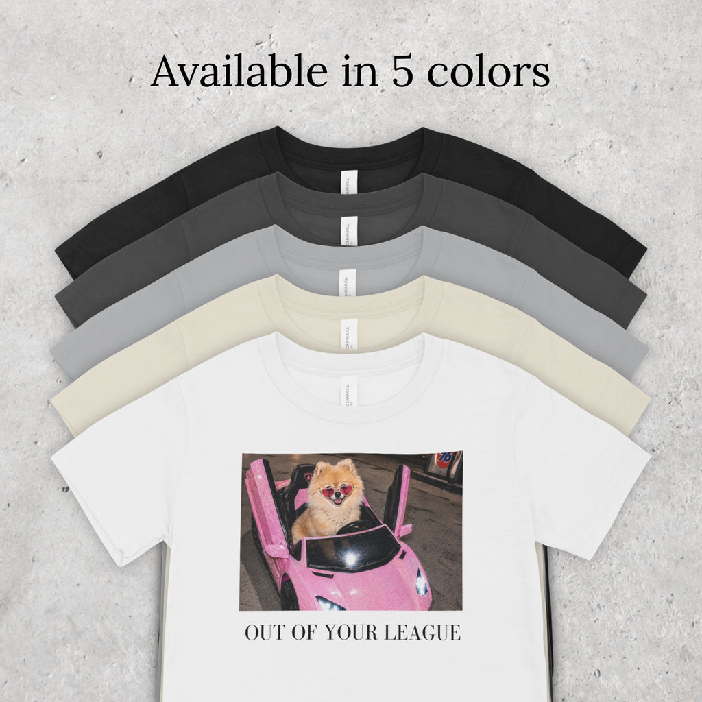Out of Your League | Pomeranian Dog Graphic Tee | Y2K Pink T-Shirt