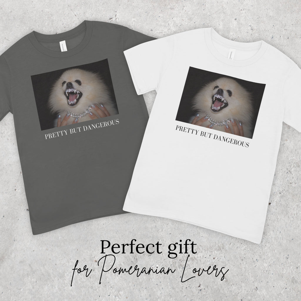 Pomeranian T-Shirt | Pretty But Dangerous, Y2K Dog Mom Tee