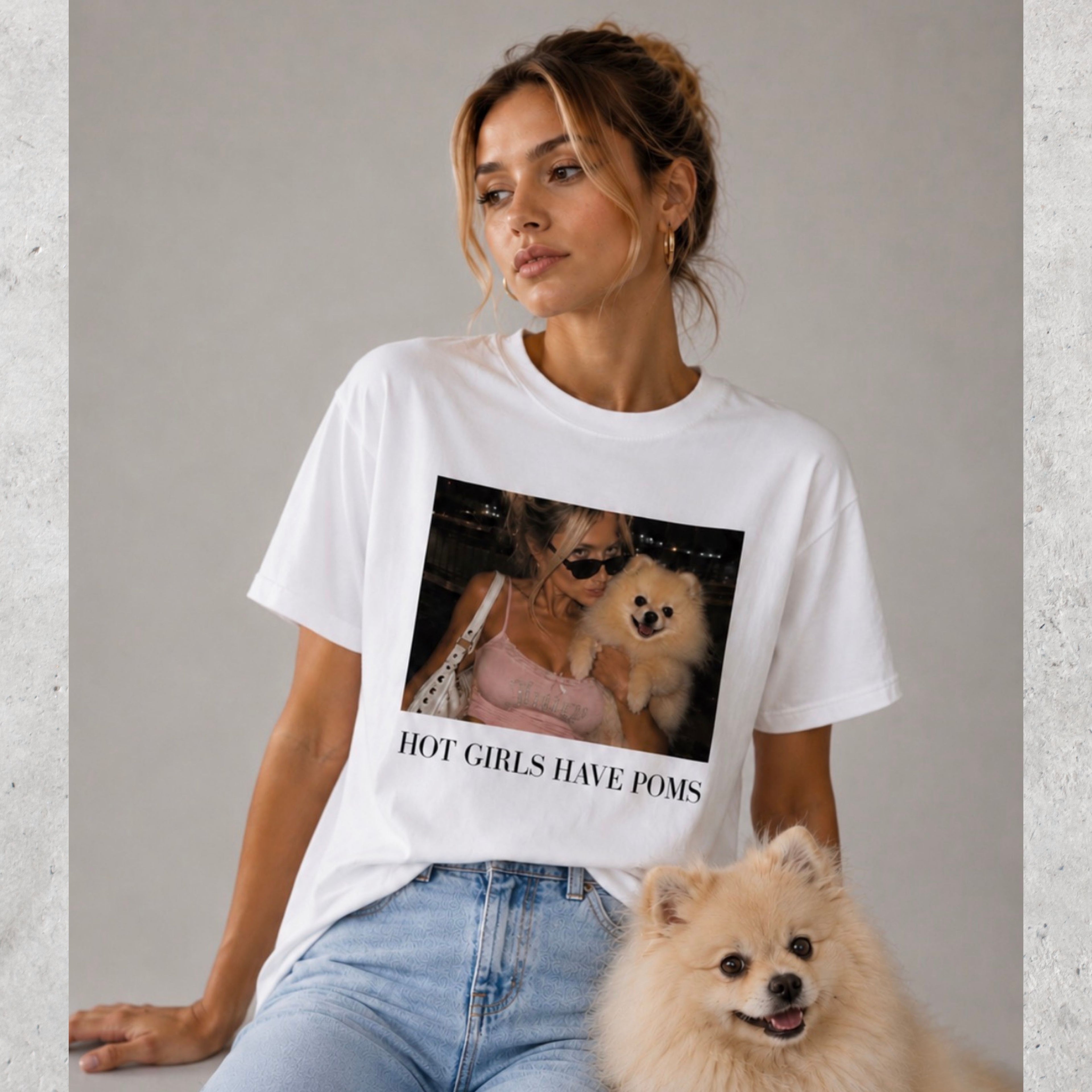 Hot Girls Have Poms T-Shirt | Y2K Pomeranian Dog Mom Tee