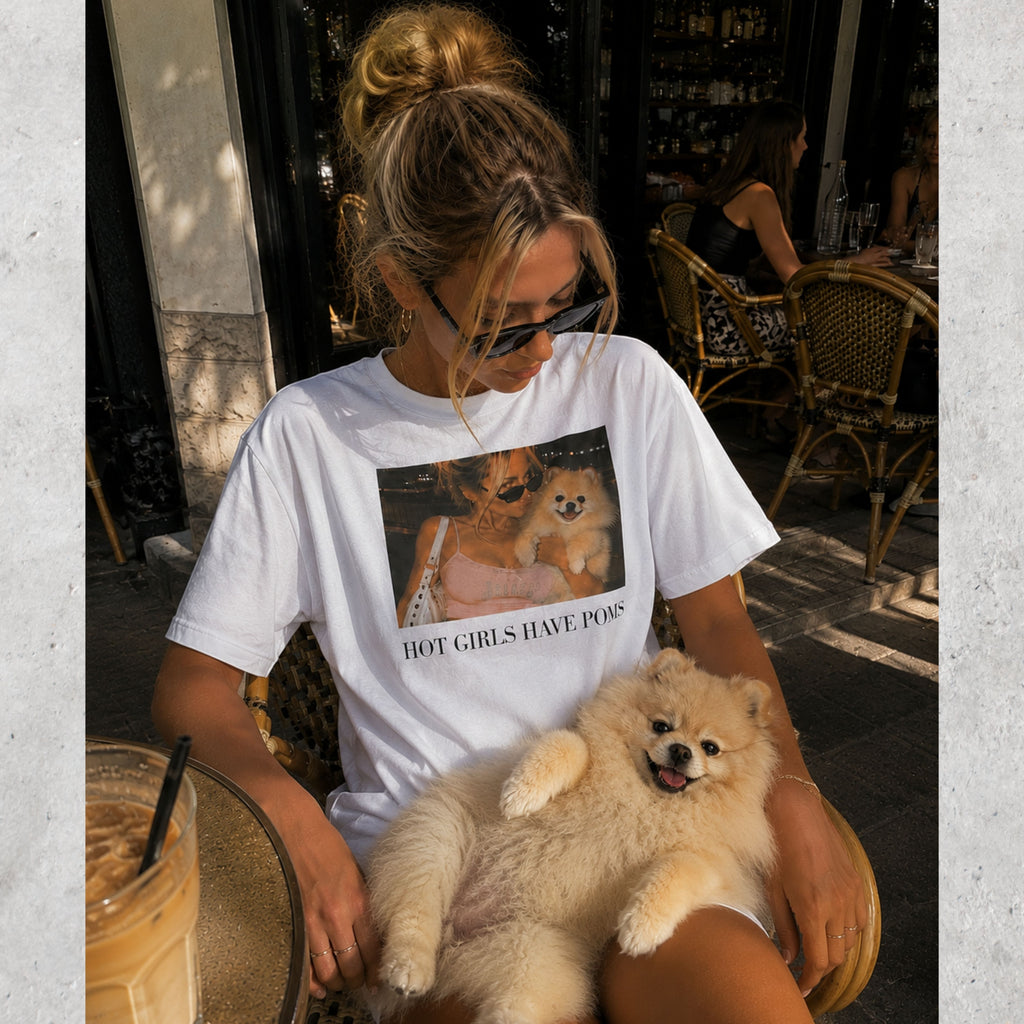 Hot Girls Have Poms T-Shirt | Y2K Pomeranian Dog Mom Tee